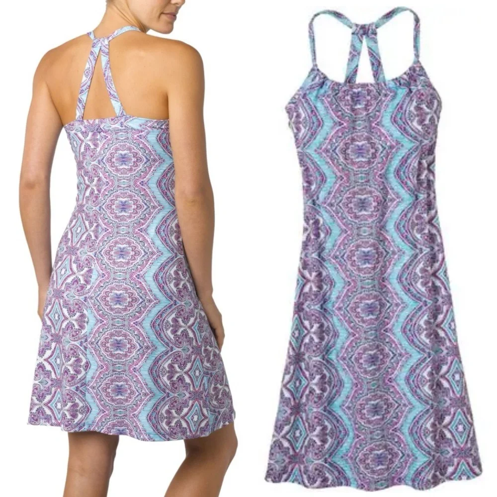 Prana Women's Small Purple Blue Racerback Halter Stretchy Quinn Shelf Bra Dress - Picture 5 of 5